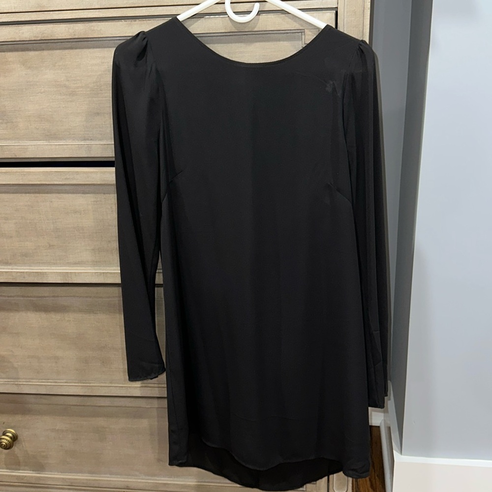 Express, size S/P, black open back dress.